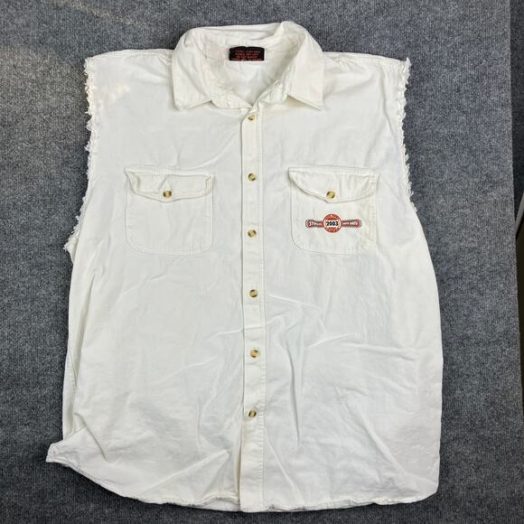 Biker Design Sleeveless Button-Up Shirt Men's 3XL White Frayed Motorcycle Vest - Picture 2 of 9